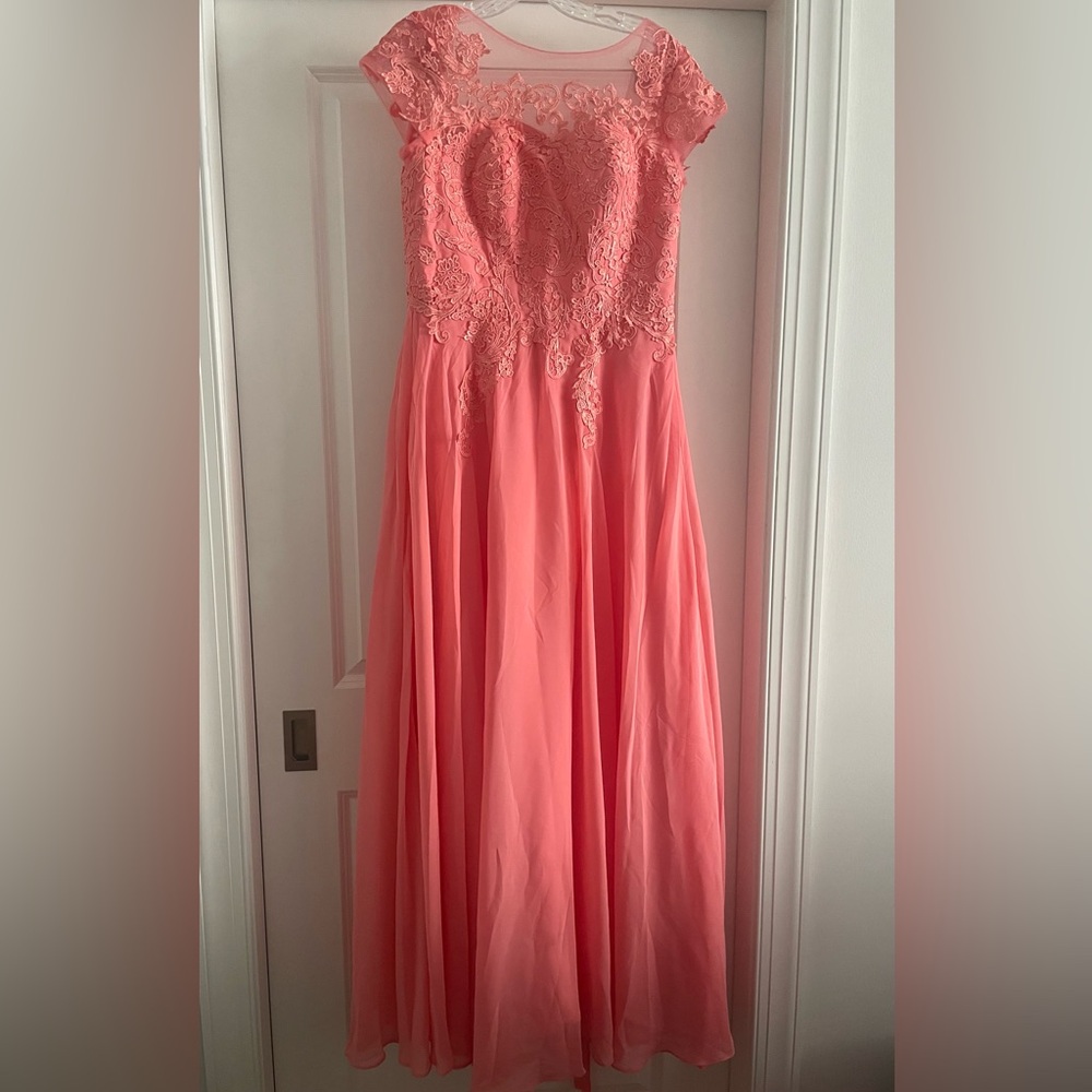 Elegant Coral Lace Gown